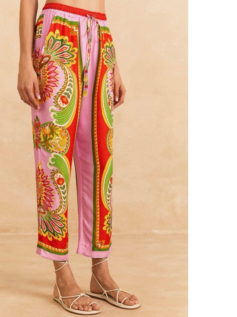 Farm Rio Beach Toucans Scarf Pants Tropical Pink Island Vacation